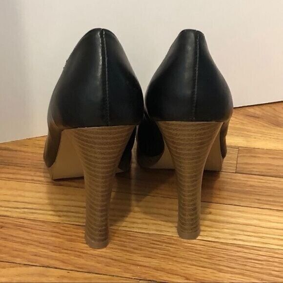 NEW black vegan leather platform peeptoe heels 5.5 Mandee cutout - Picture 7 of 12